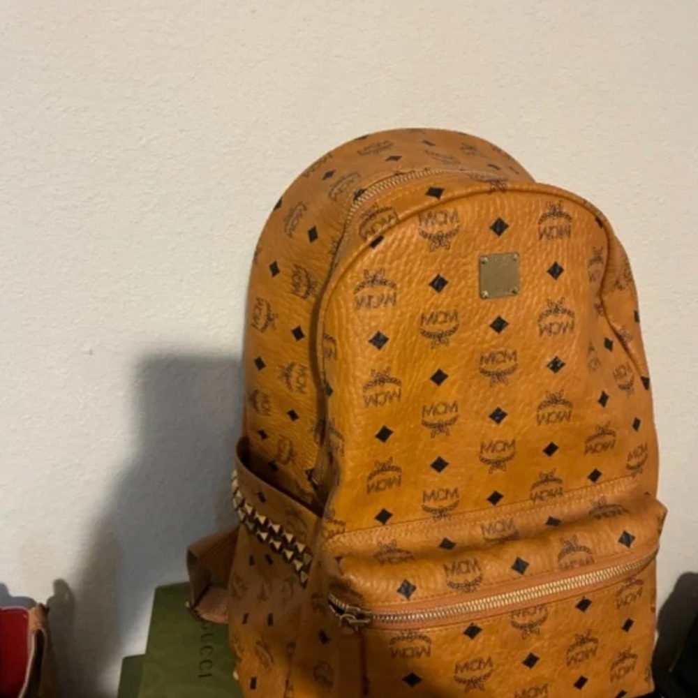 MCM Cognac Logo Backpack
